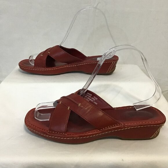 Timberland Red Leather Smart Comfort Slip On Sandals Size 6.5 - Picture 6 of 9